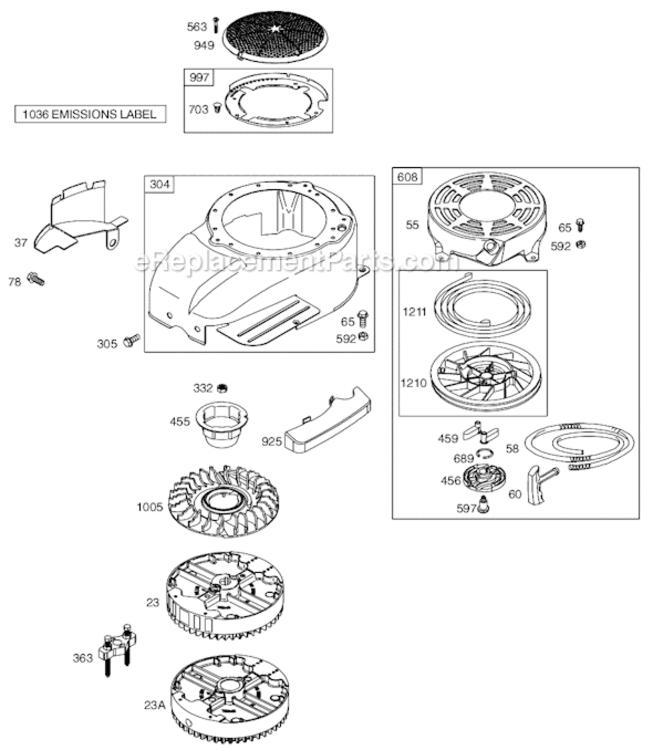 Page F Diagram and Parts List for 12C600 0100-0118 Briggs and Stratton Engine
